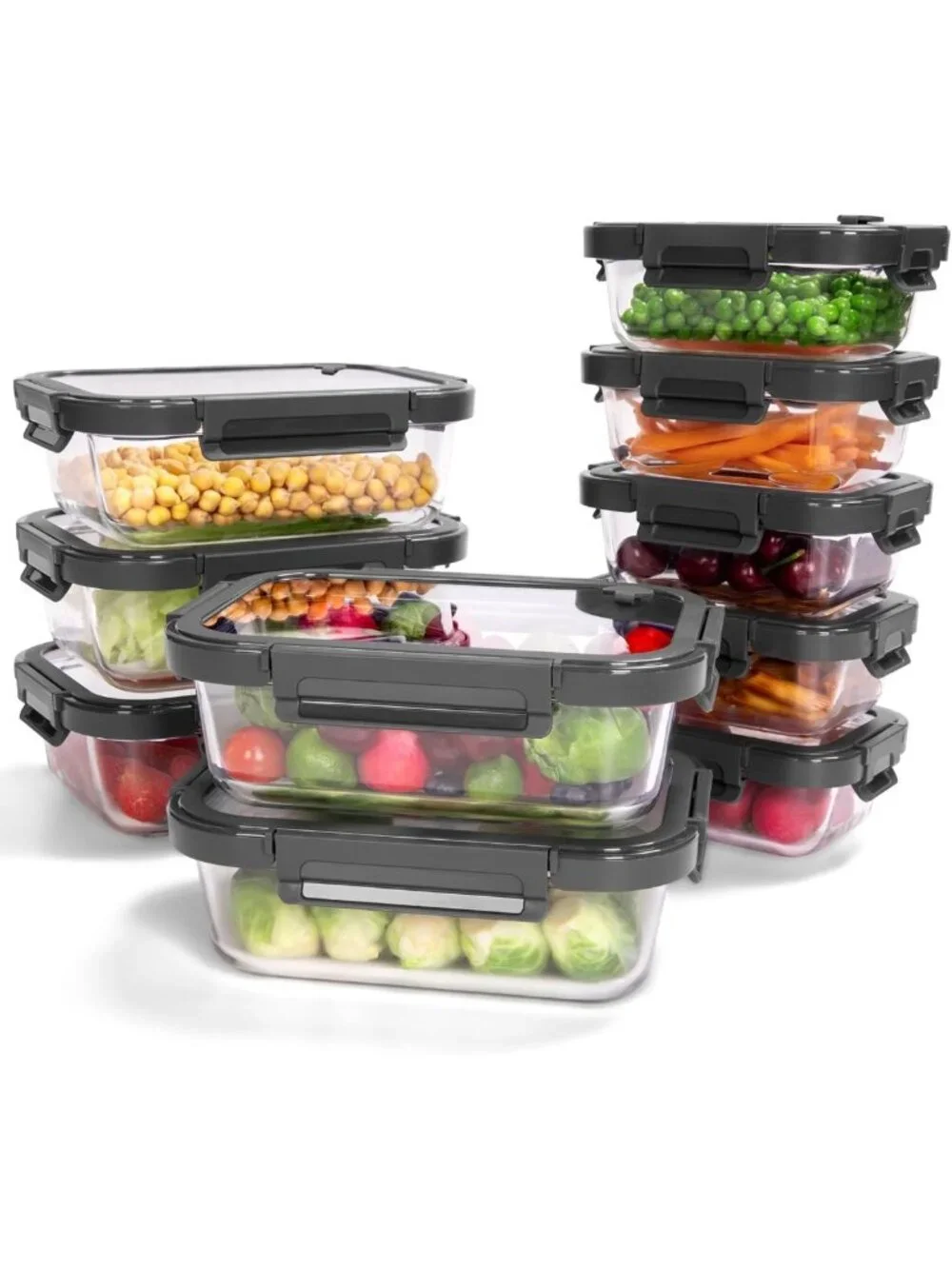 10-Pack Airtight Glass Storage Containers, Oven-Safe, BPA-Free, Leak-Proof